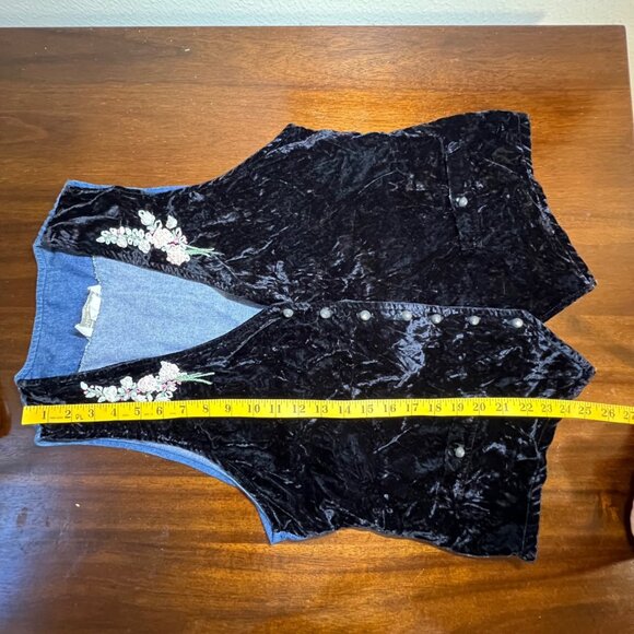 Vintage Boho Whimsigoth Velvet Rosette Granola Nature Denim Vest Whimsical Large - Picture 7 of 10